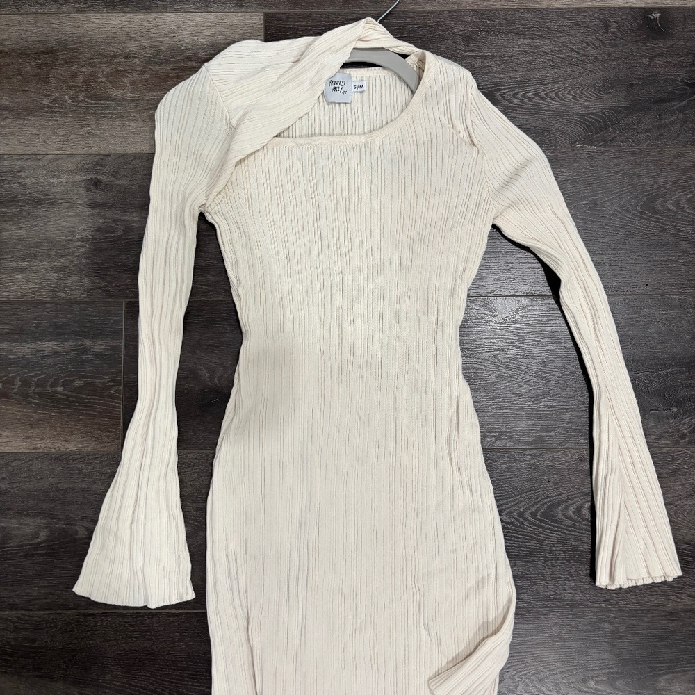 Princess Polly cream long sleeve mini dress